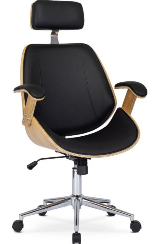 Fotel Obrotowy Fabian Mebel Elite z Drewna Giętego Ekoskóra Dąb Złoty/Czarny 1 szt