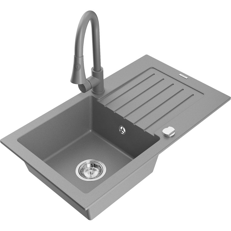 Zlewozmywak granitowy 1-komorowy Mexen Pablo z ociekaczem i baterią kuchenną Flora beżowy - 6510-69-670401-70-B 1 szt.