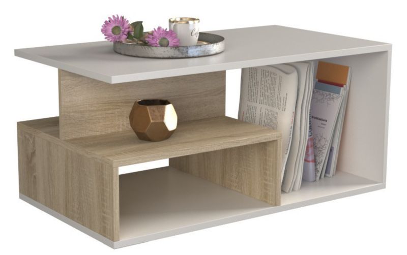 Stolik Kawowy Topeshop Ława Prima Dąb Sonoma/Biel Mat 51x90x43 cm 1 szt.