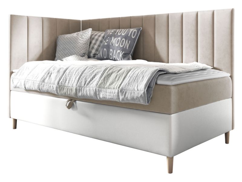 Łóżko kontynentalne MIRJAN 24 Maja Junior 3 100x200, Strona: Lewa biała ekoskóra/beżowy 1 szt.