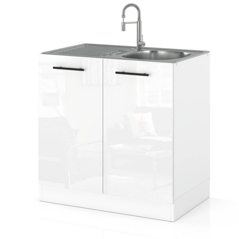 Szafka Kuchenna Hurtownia-Mebli Stojąca Pod zlewozmywak DZ80 sPremium 80cm Biały Mat Biały Połysk 80x52x82.2 cm 1szt.