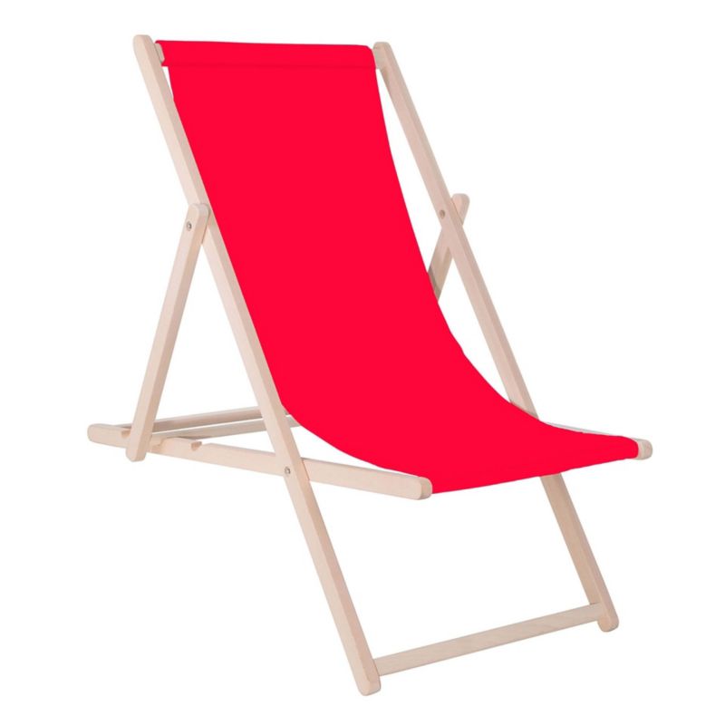 Leżak drewniany z 3-stopniową regulacją Springos ogrodowy plażowy, balkonowy, czerwony 1 szt.