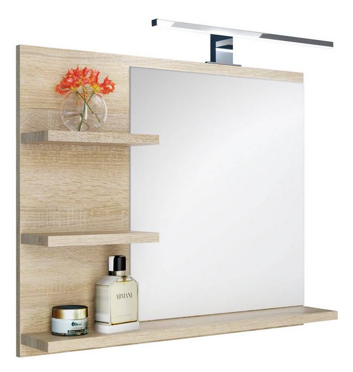 Lustro łazienkowe z półkami i oświetleniem LED Better Home, 60 x 50 x 12 cm, dąb sonoma, 1 szt.