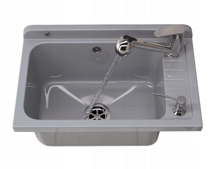 Zlew Gospodarczy Granitan Komora Szara Bateria Wyciągana Dozownik Zestaw Monza 1 szt.