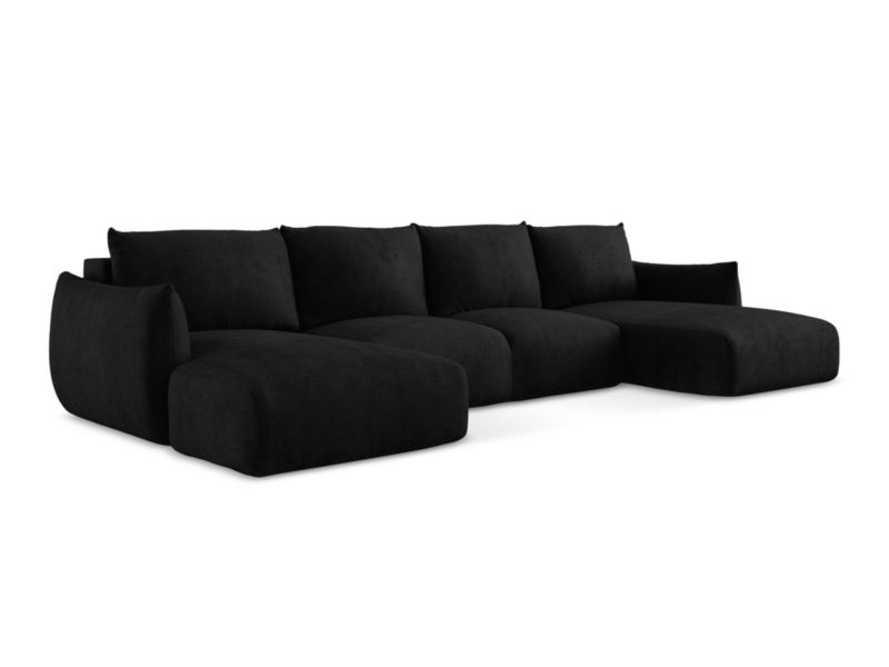 Sofa panoramiczna z funkcją spania LaMiaSofa SAVONA z tkaniny szenilowej 317x162 cm czarny 1 szt.