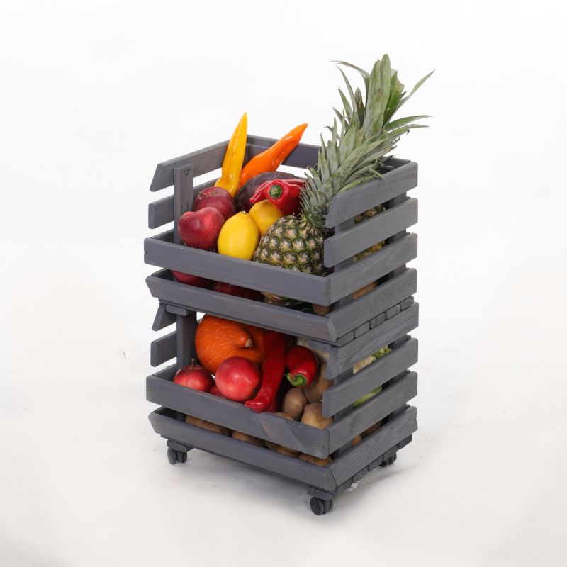 Regał na warzywa i owoce MODO24 na kółkach 55x37x30 cm 2 skrzynki impregnat szary 1 szt