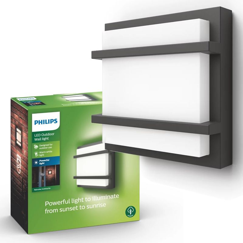 Kinkiet Ogrodowy Philips Lampa Elewacyjna Zewnętrzna LED 12W 1200lm 2700K IP44 Antracyt Petronia 1 szt.
