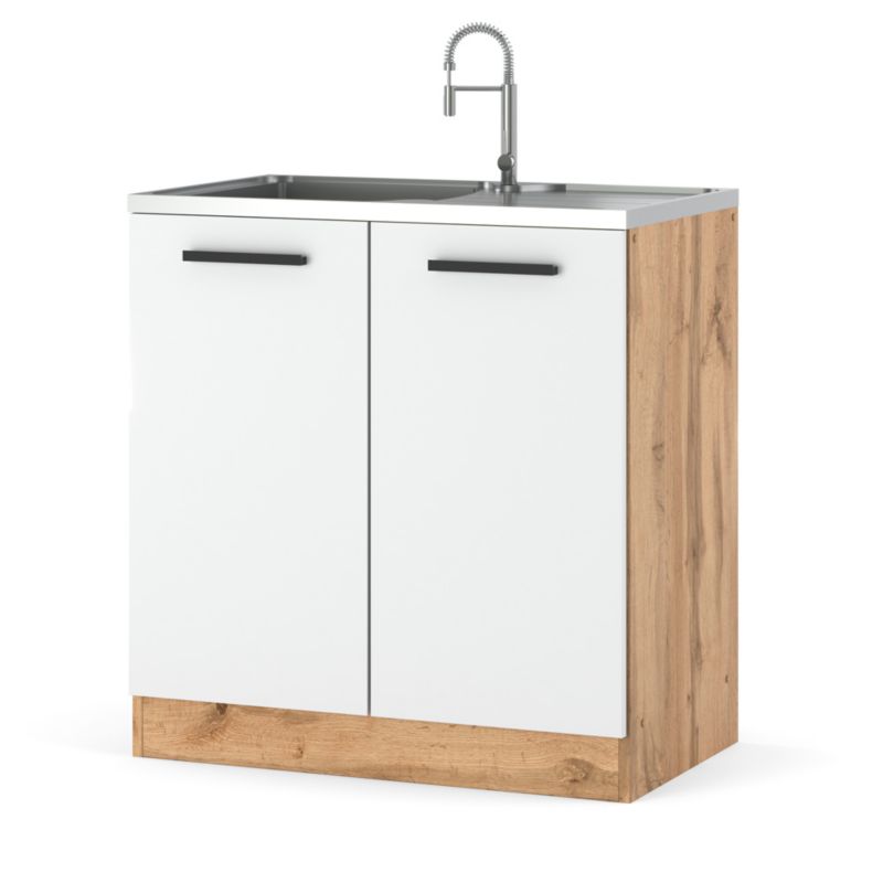 Szafka Kuchenna Hurtownia-Mebli Stojąca Pod zlewozmywak Blanka dolna D80 zlew 80cm Dąb Wotan Biały Mat 80x47x82.2 cm 1szt.