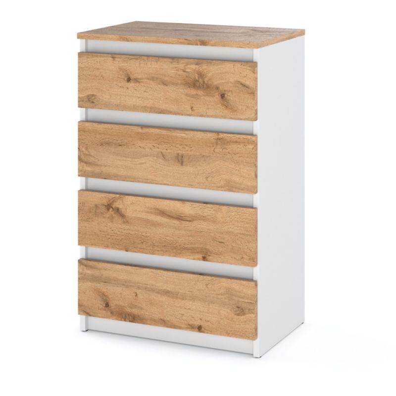 Komoda Hurtownia-Mebli Szuflady 4 Hugo Mała 60cm Biały/Wotan Dąb Wotan 60x33.5x92.5 cm 1szt.