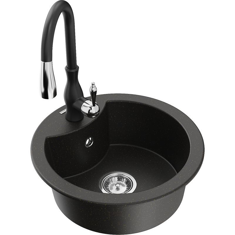 Zlewozmywak granitowy 1-komorowy Mexen Diego z baterią kuchenną Telma biały - 6512-20-670200-50 1 szt.