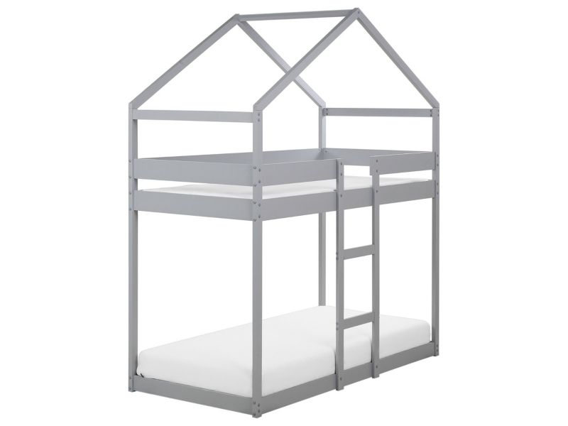Łóżko piętrowe dziecięce domek drewniane 90 x 200 cm szare Labatut 1 szt.