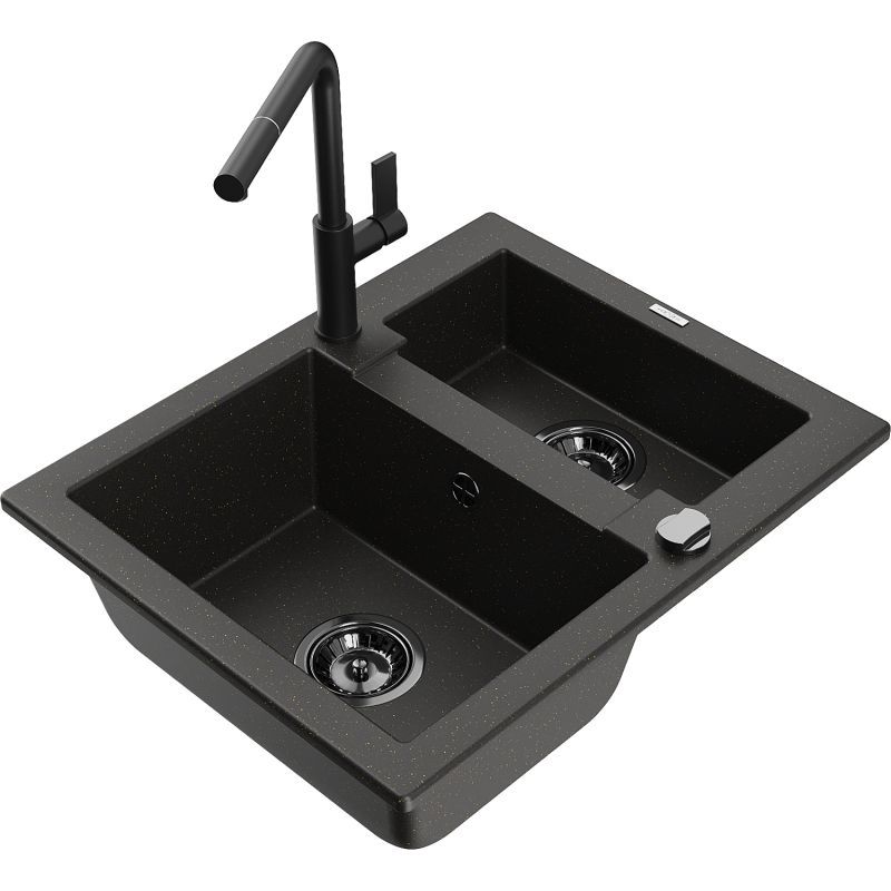 Zlewozmywak granitowy 1.5-komorowy Mexen Carlos z baterią kuchenną Rita beżowy - 6518-69-670300-70 1 szt.