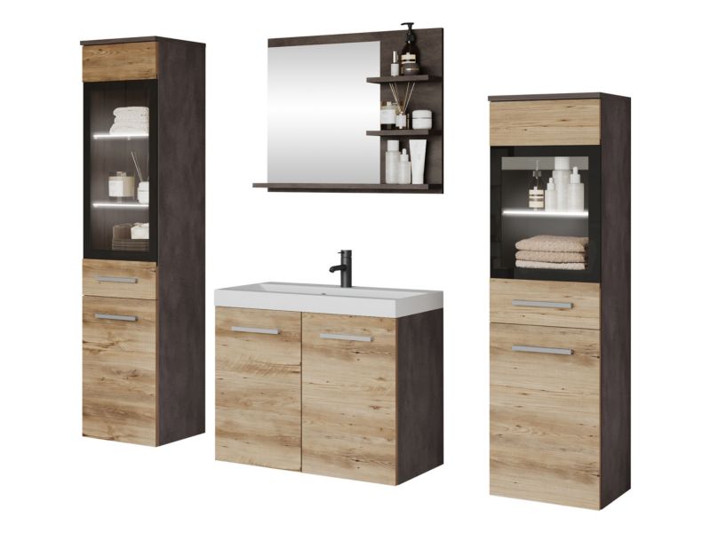 Meble łazienkowe MIRJAN 24 Madrit I z oświetleniem LED matera + kastanien breslau 1 kpl.