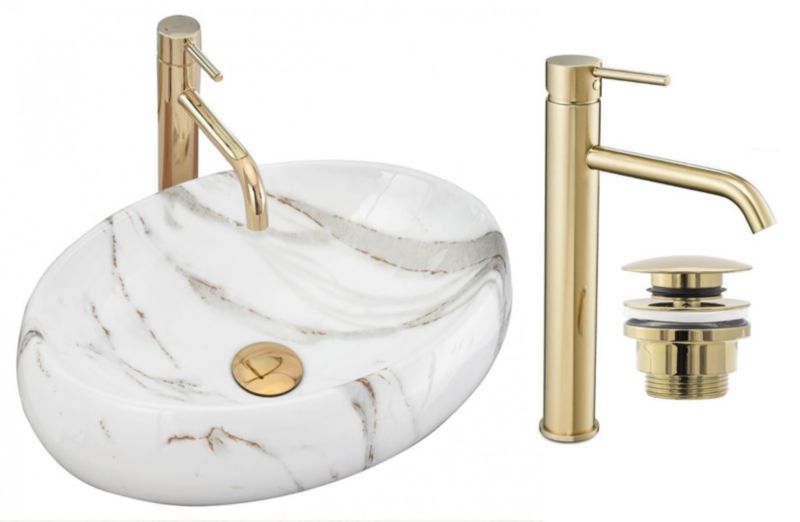 Umywalka nablatowa GTM Design Linda M3 Biała z baterią w zestawie 1 szt.