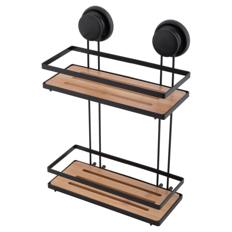 Koszyk Płaski GAVI - Yoka Home podwójny na przyssawki czarny/bambus - 1 szt.