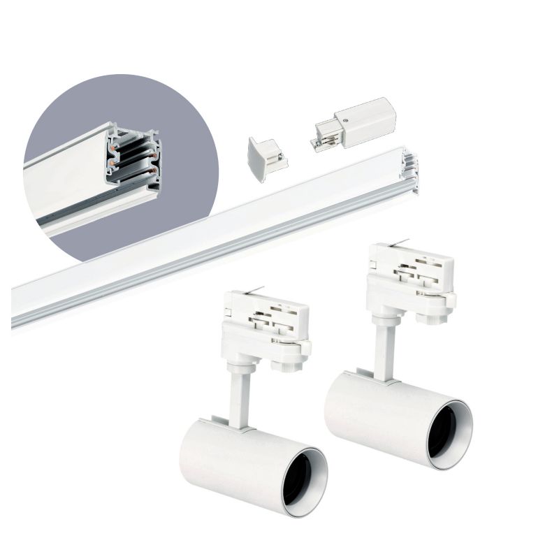 Oświetlenie szynowe 3 fazowe Kobi 1m + 2x oprawa GU10 białe 1kpl.