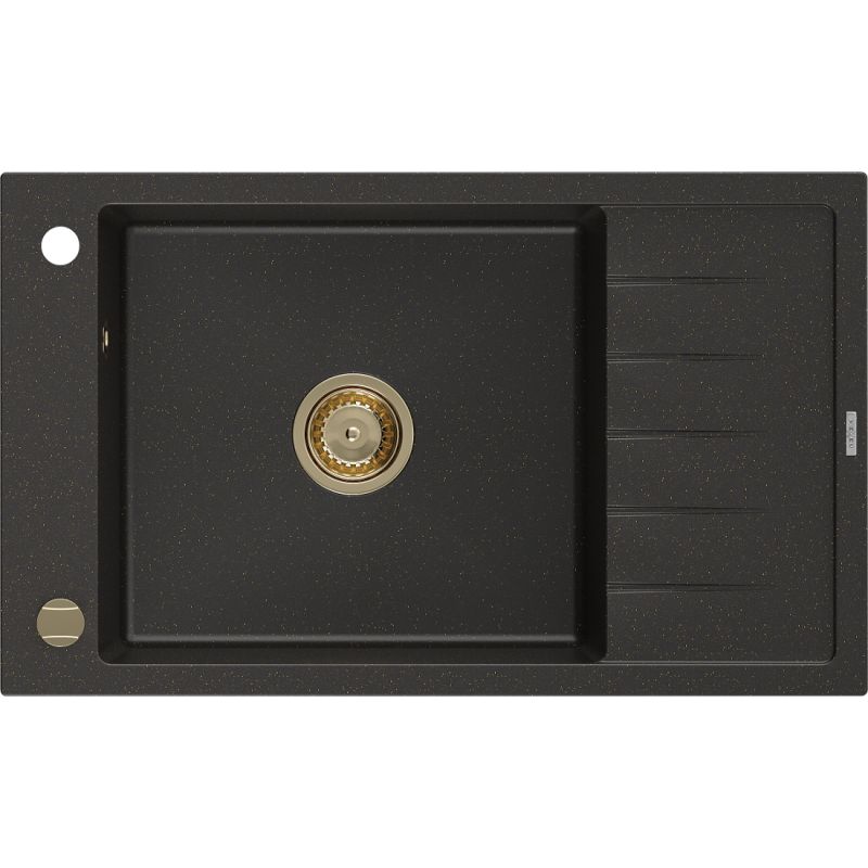 Zlewozmywak wpuszczany Mexen Elias 1-komorowy czarny/złoty metalik 795x480 mm 6511791005-75-G