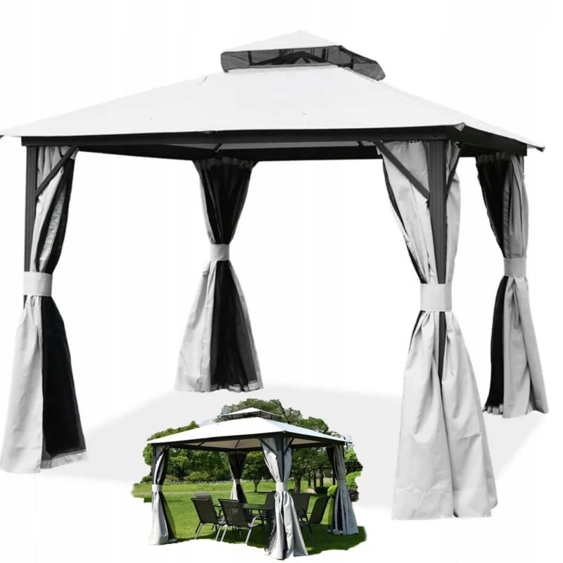 Pawilon ogrodowy Hardmaister z moskitierą i zasłonami VANCOUVER 3x3 Light Grey 1 szt