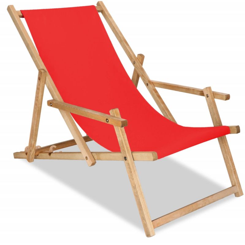 Leżak drewniany Springos z 3-stopniową regulacją, ogrodowy, plażowy, balkonowy czerwony 1 szt.