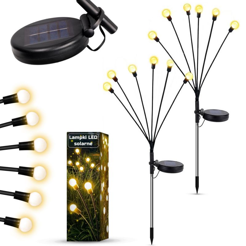 Lampa LED solarna MasterLED ogrodowa wbijana 6xLED 0,36W 73cm ciepła biel 3000K IP44 2 szt.