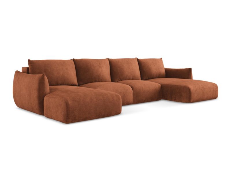 Sofa panoramiczna z funkcją spania LaMiaSofa SAVONA z tkaniny szenilowej 317x162 cm terakota 1 szt.
