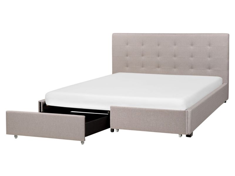 Łóżko z szufladami tapicerowane 160 x 200 cm jasnoszare LA Rochelle 1 szt.