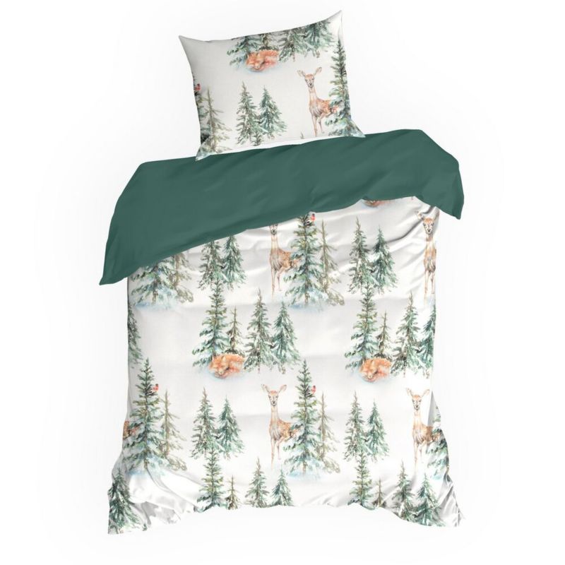 Pościel Świąteczna DEER Eurofirany Biała Bawełniana 140X200 Cm Kpl.