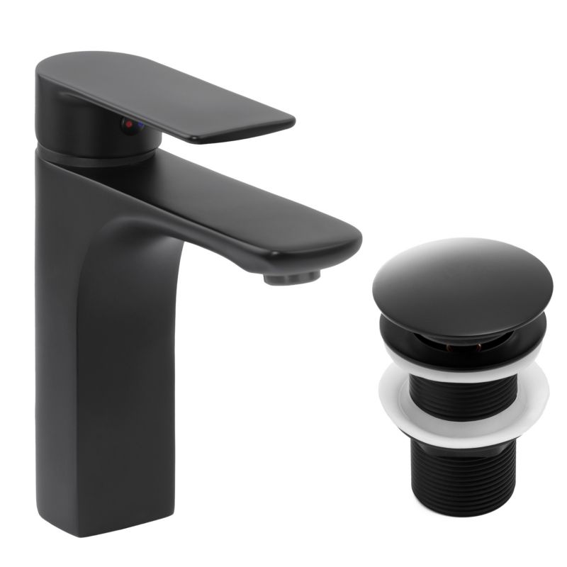 Bateria umywalkowa REMI36 - YOKA HOME w komplecie z automatycznym korkiem klik klak bez przelewu czarna loft - 1 szt.