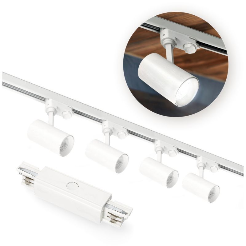 Zestaw szynowy 3-fazowy szyna Kobi 1m+1m, 4x Lampa, 2x zaślepka biały 1kpl.