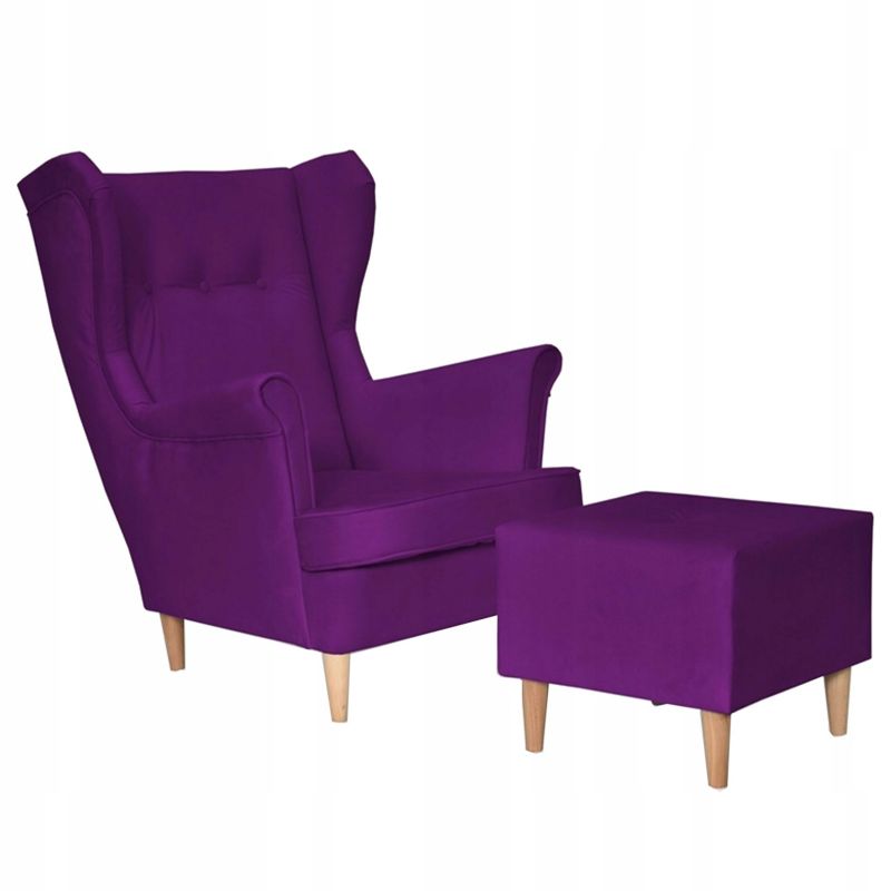 Fotel uszak do salonu z podnóżkiem Family Meble ARI PRINT fiolet 1szt