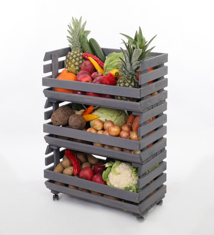 Regał na warzywa i owoce MODO24 na kółkach 81x57x30 cm 3 skrzynki impregnat szary 1 szt