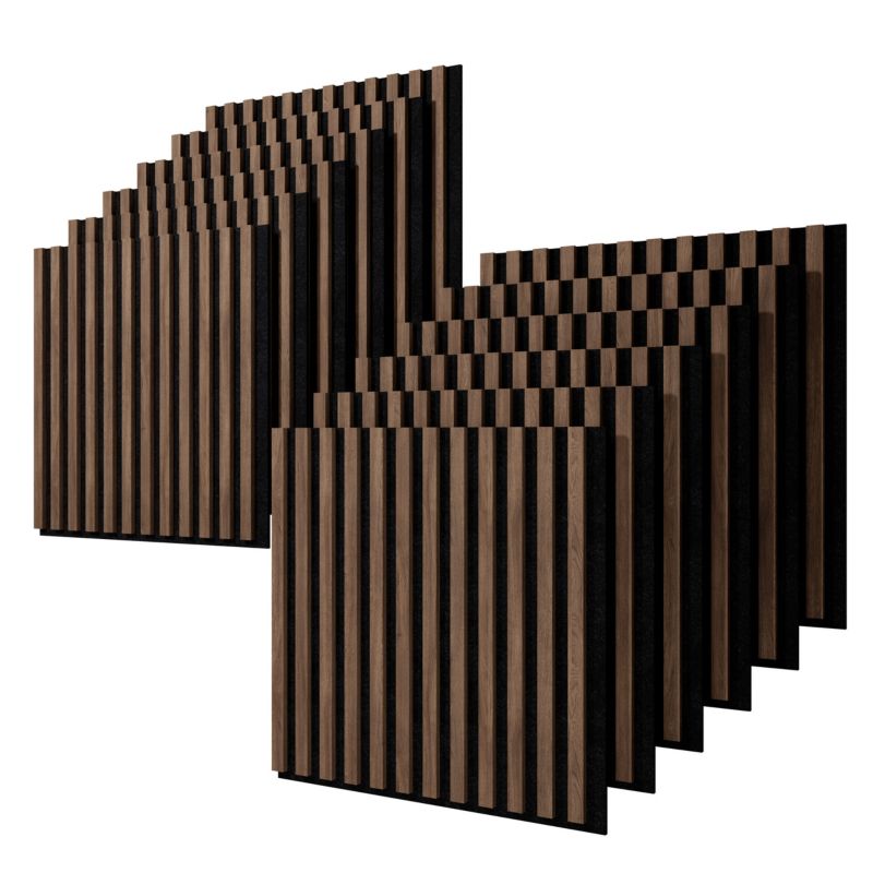 Lamele ścienne na czarnym filcu Stegu, orzech Esotica panele akustyczne 60x60,5cm 12 szt.