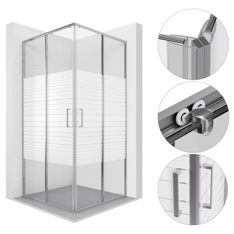 Kabina prysznicowa 90x90 kwadratowa z pasami SCABRA SEVANTE chrom 1 szt.