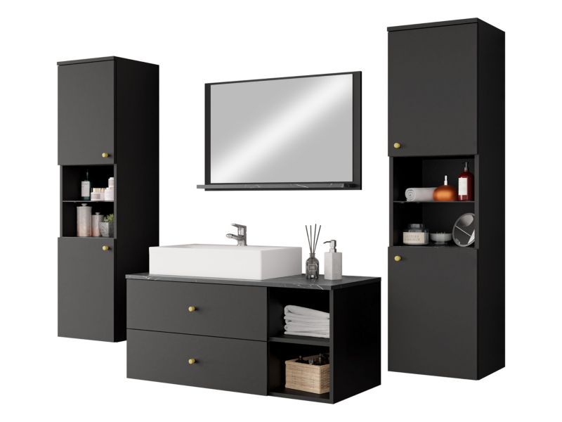 Meble łazienkowe MIRJAN 24 Kertos III czarny mat/czarny mat/czarny marmur 1 kpl.