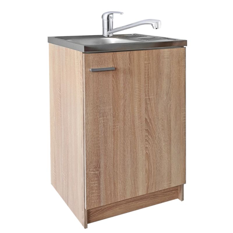 Szafka Kuchenna Stamar Dąb Sonoma + Zlewozmywak + Bateria Obrotowa Chrom 600x500 mm 1 szt