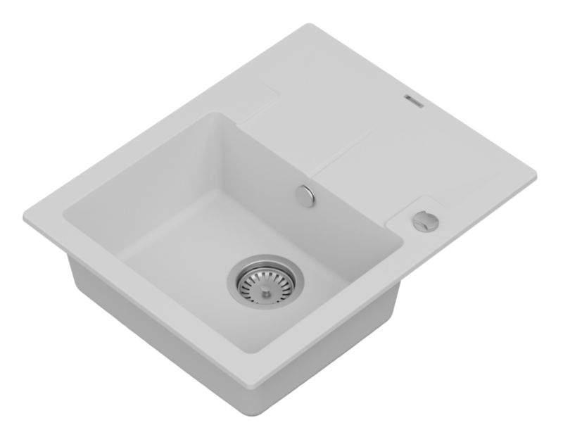 Zlewozmywak kuchenny granitowy GranMaster Caro 780x480x192 mm, jednokomorowy z ociekaczem, biały 1 szt.