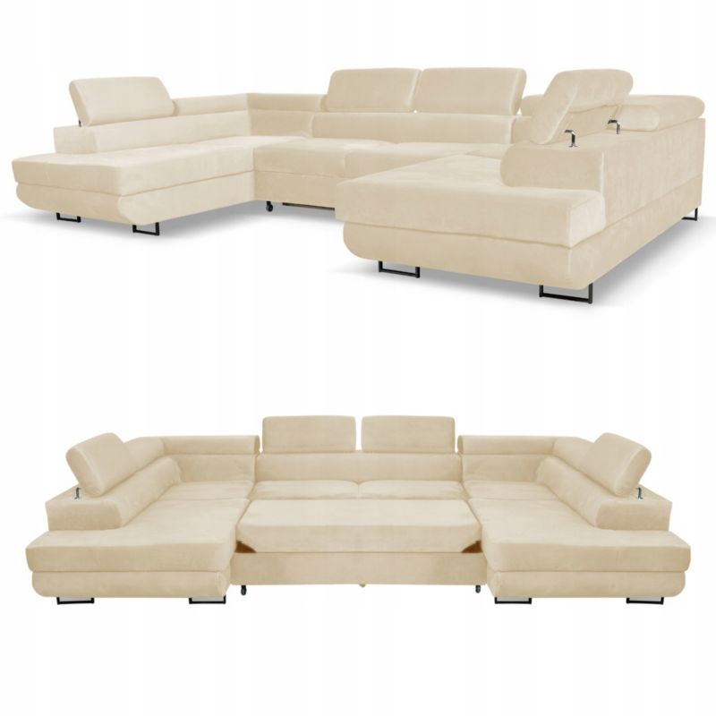 Narożnik do salonu kształt U rozkładany Family Meble Bosso beż 1szt