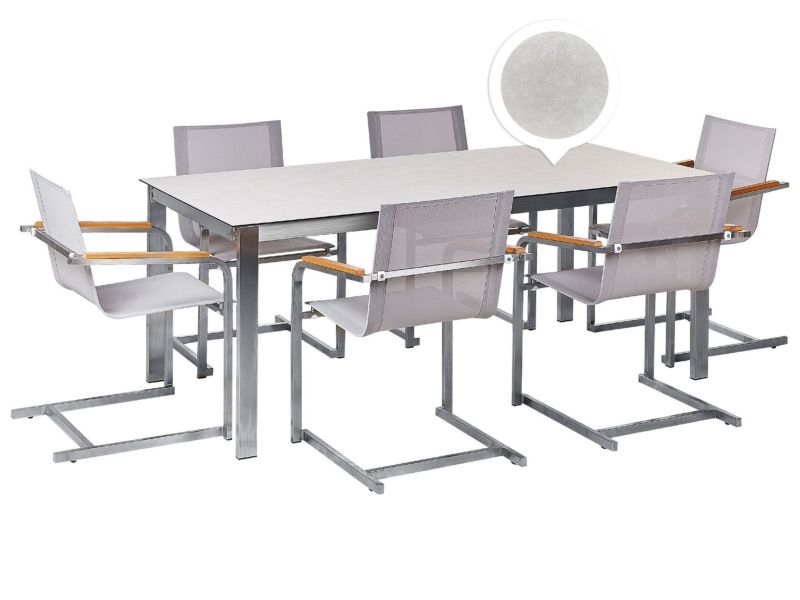 dla 6 osób Stół ogrodowy z krzesłami Cosoleto Szkło hartowane Biały 1 kpl