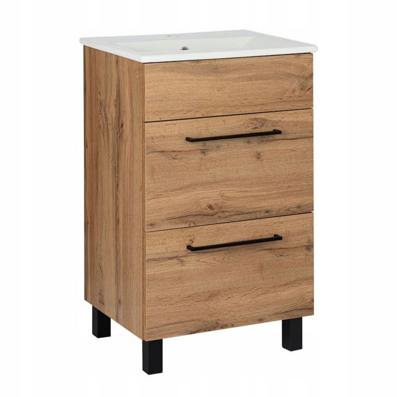 Zestaw Szafka Stamar Z Umywalką 500x400mm Dąb Wotan 2 Szuflady Stojąca Cichy Domyk 1 szt