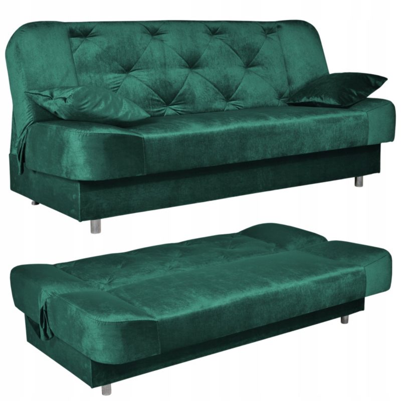 Kanapa do salonu rozkładana Family Meble Sara Karo butelkowa zieleń 1szt