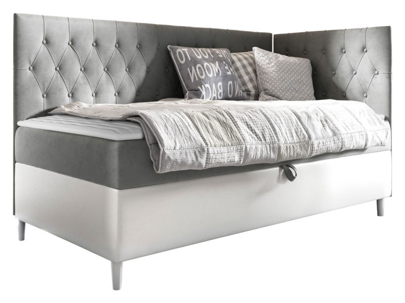 Łóżko kontynentalne MIRJAN 24 Filip Junior 3 80x200, Strona: Prawa biała ekoskóra/szary 1 szt.