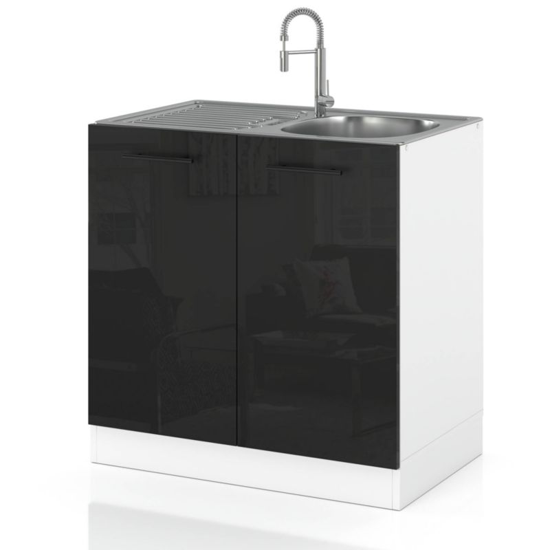 Szafka Kuchenna Hurtownia-Mebli Stojąca Pod zlewozmywak DZ80 sPremium 80cm Biały Mat Czarny Połysk 80x52x82.2 cm 1szt.