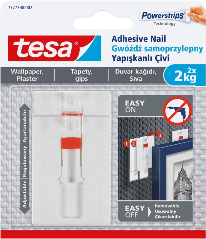 Gwoździe samoprzylepne Tesa regulowane do tapet udźwig 2 kg 2 szt.