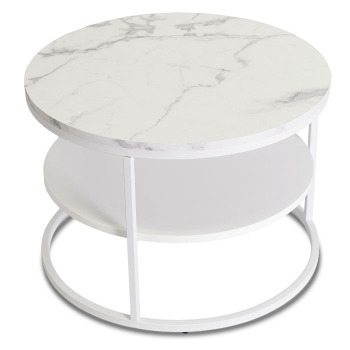 Stolik Kawowy Best 70 cm Mebel Elite z Półką Biały Marmur/Biały 1 szt