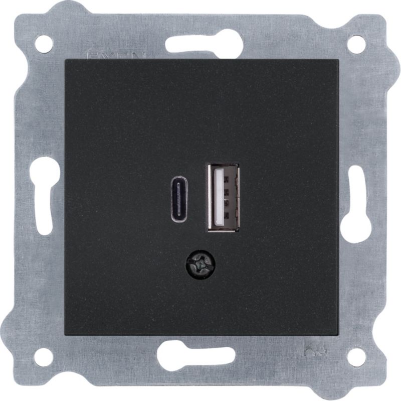 Gniazdo podwójne EXEN ładowania USB Typ C Typ A Czarny Metalik 1 szt.