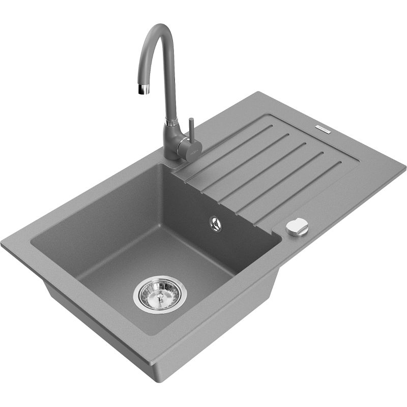 Zlewozmywak granitowy 1-komorowy Mexen Vito z baterią kuchenną Aster beżowy - 6503-69-73450-70-B 1 szt.