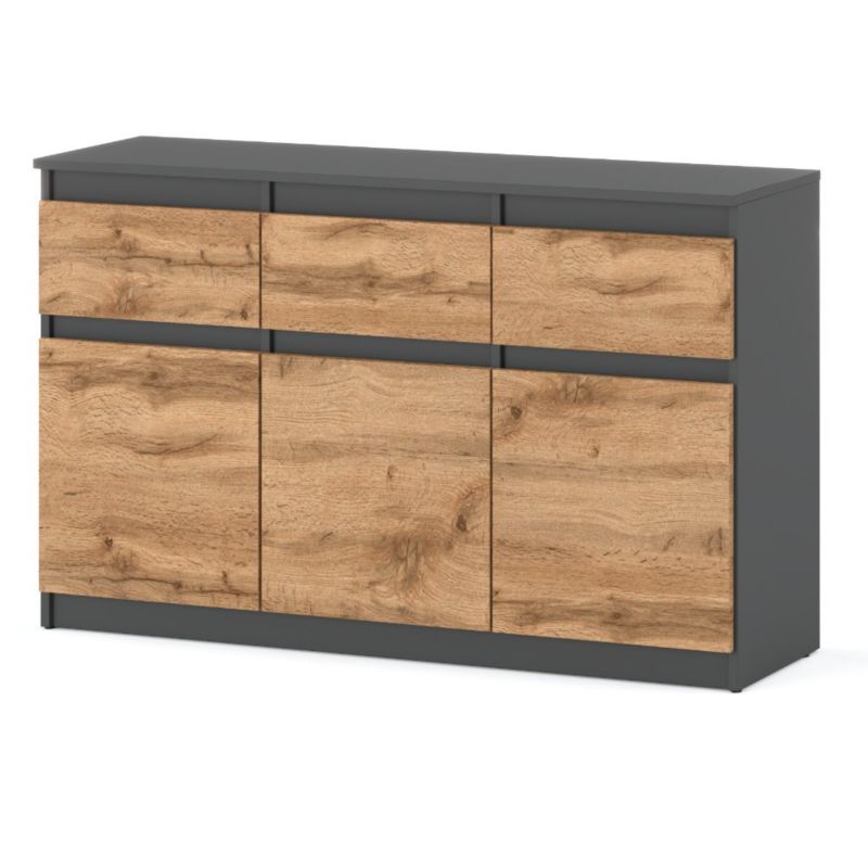 Komoda Hurtownia-Mebli Szuflady 3 Oleksa 3D3SZ 120cm Szary Mat Dąb Wotan 120x35x75 cm 1szt.