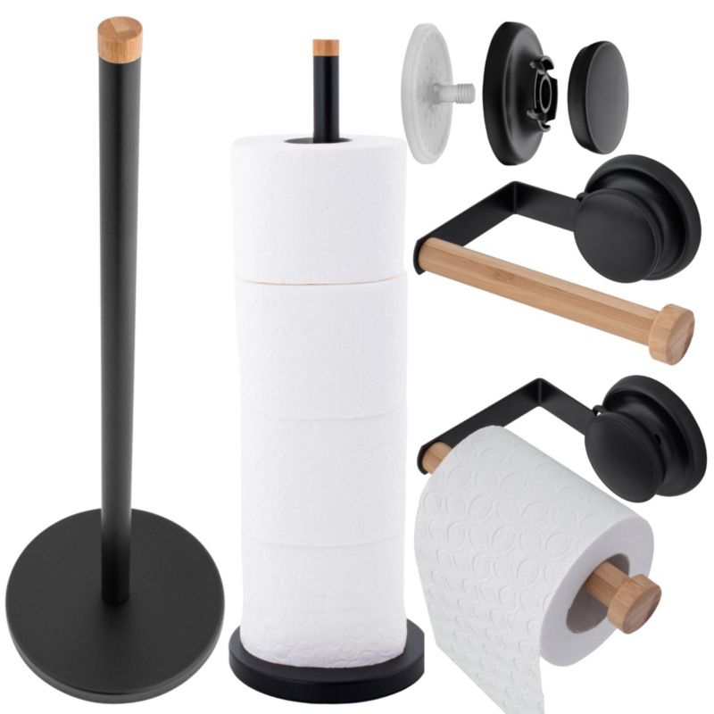 Komplet Yoka Home uchwyt na papier toaletowy i stojak na zapasowe rolki bambus - 1 szt.