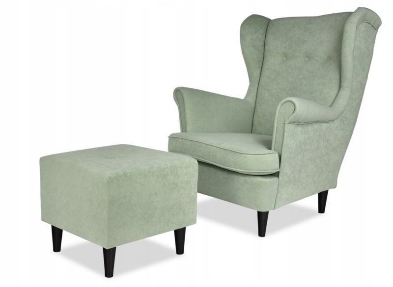 Fotel uszak do salonu z podnóżkiem Family Meble ARI jasno zielony 1szt