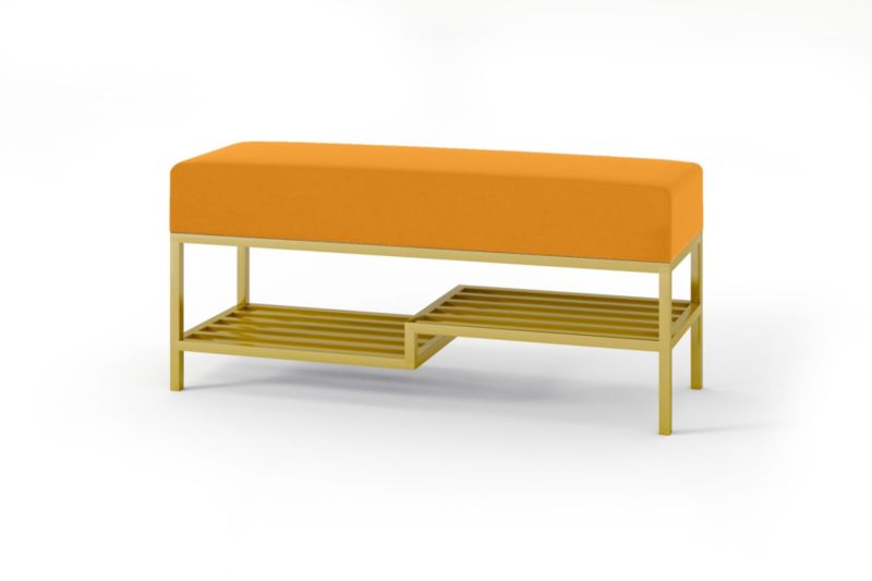 Ławka tapicerowana z półką Bettso Mello 100 cm do przedpokoju na złotym stelażu miodowy 1szt.